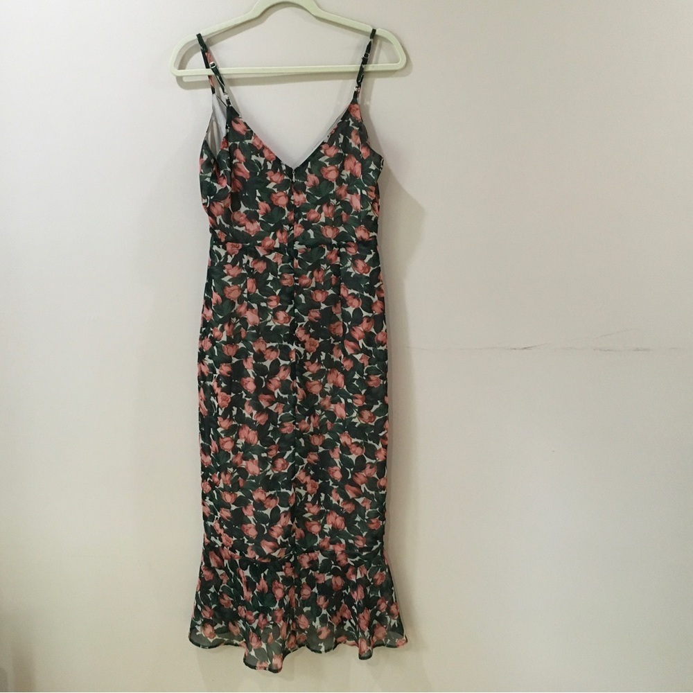 DRESS FORUM Midi Dress Wrap Floral Ruffle Cottagecore Womens Small Green Orange - Picture 3 of 7